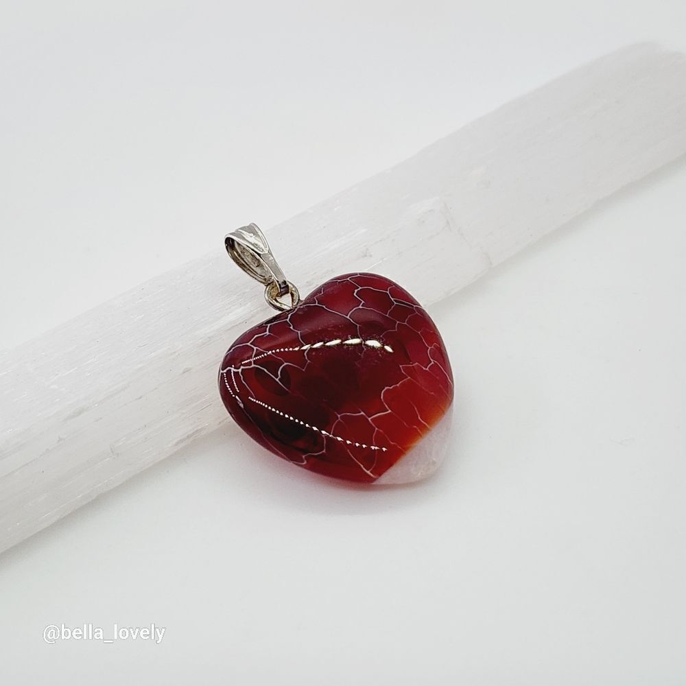 Beautiful Red Orange White Heart Fire Agate Pendant